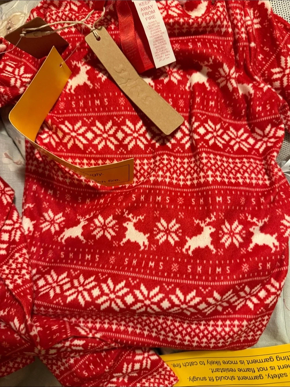 SKIMS Red Deer Fair Isle Kids Plush Pointelle Set